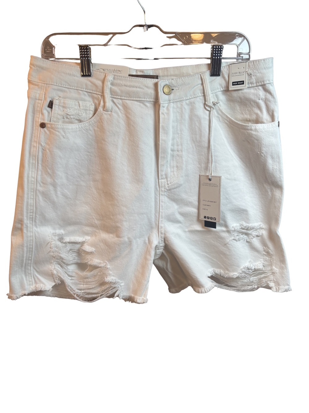 Judy Blue XL White Distressed Denim Cutoff Boho Cotton Shorts New